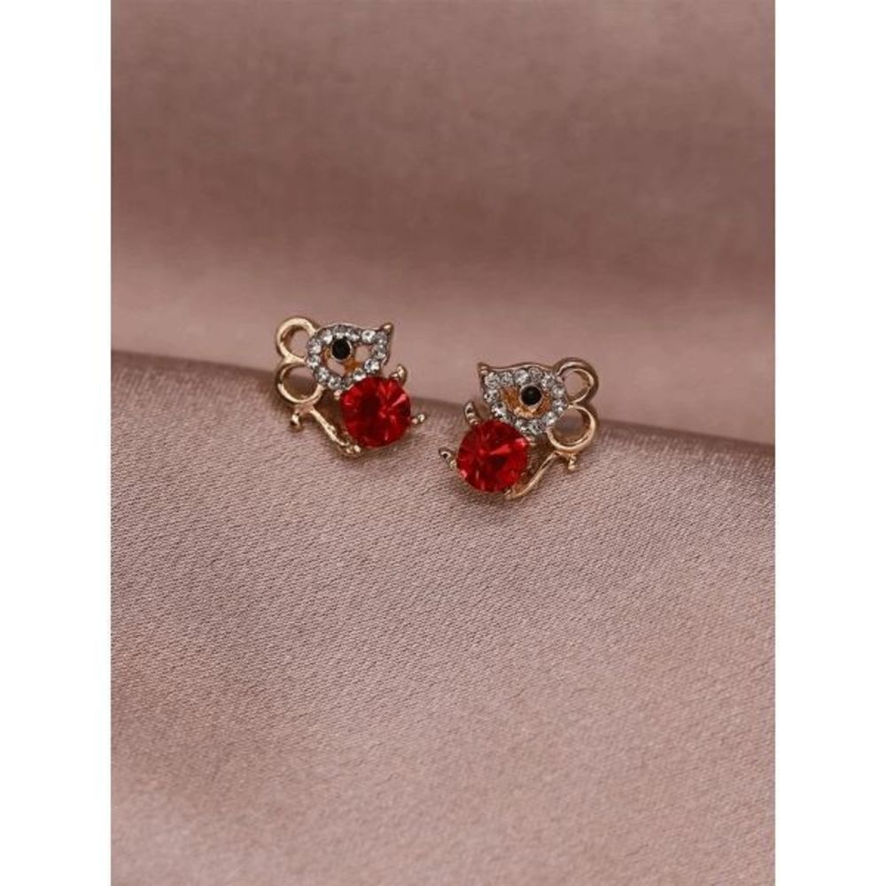 GOLD PLATED RUBY DIAMOND MOUSE STUD EARRINGS